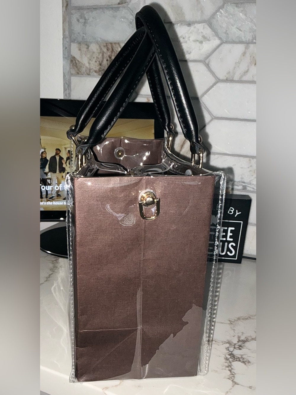 Louis Vuitton Brown Paper Shopping Bag with PVC Protector - Picture 3 of 5